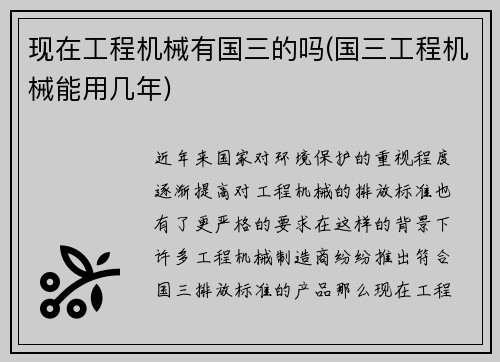 现在工程机械有国三的吗(国三工程机械能用几年)
