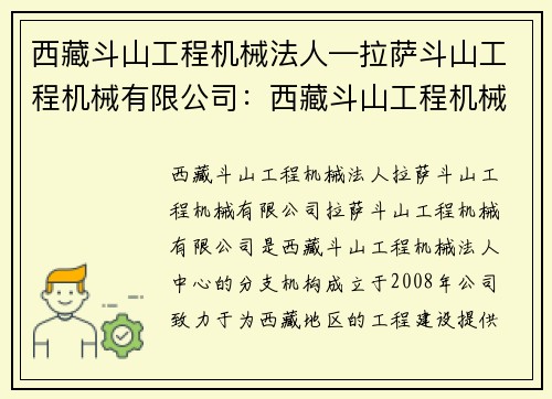 西藏斗山工程机械法人—拉萨斗山工程机械有限公司：西藏斗山工程机械法人中心