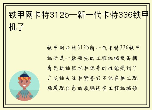 铁甲网卡特312b—新一代卡特336铁甲机子